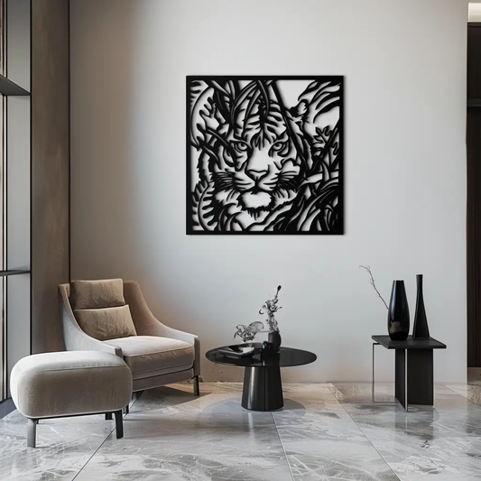 Tiger metal wall art black steel jungle-inspired modern decor by Enova Art on Tampa Home & Garden Store