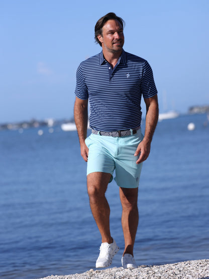 Freeport Short Effortless Performance light blue shorts worn by man in polo on Tampa Home & Garden Store