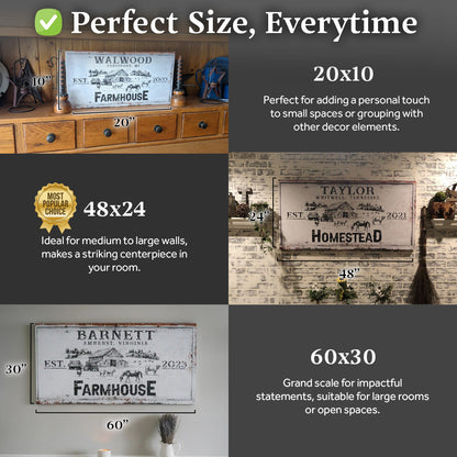 Rustic Farmhouse Personalized Sign II crafting canvas by Tailored Canvases in four sizes on Tampa Home & Garden Store