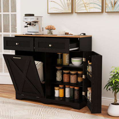 Cubo de Basura Inclinable con Enchufes y Estante Ajustable - Negro