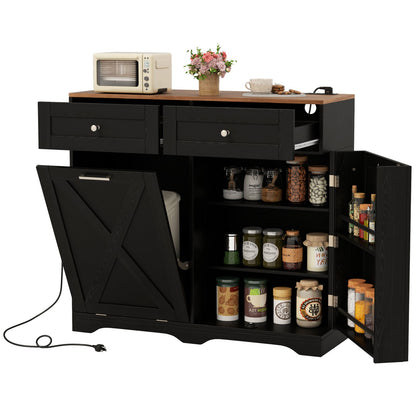 Cubo de Basura Inclinable con Enchufes y Estante Ajustable - Negro