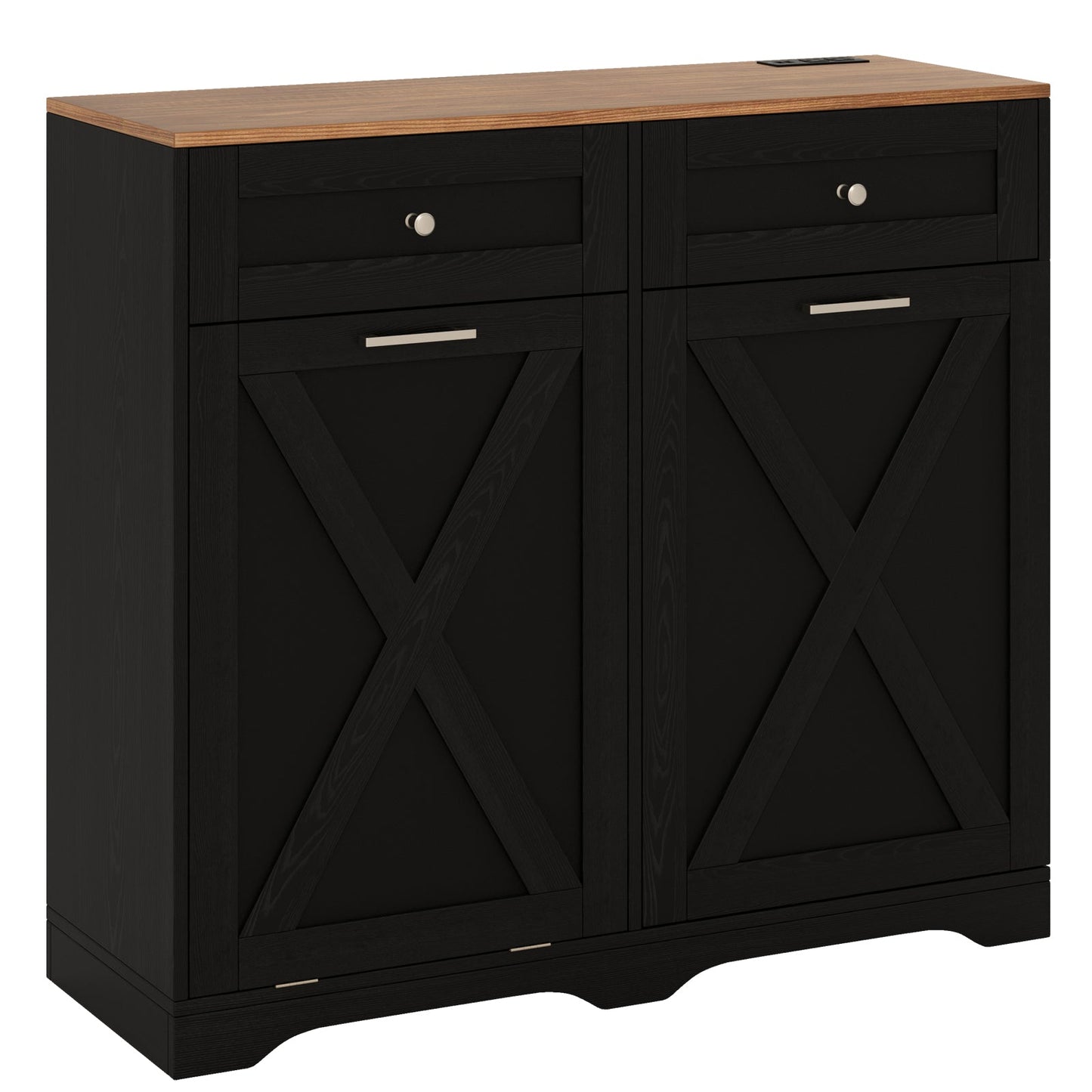 Cubo de Basura Inclinable con Enchufes y Estante Ajustable - Negro