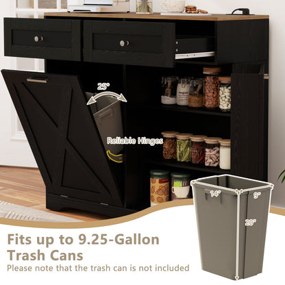 Cubo de Basura Inclinable con Enchufes y Estante Ajustable - Negro