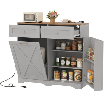 Cubo de Basura Inclinable con Enchufes y Estante Ajustable - Negro