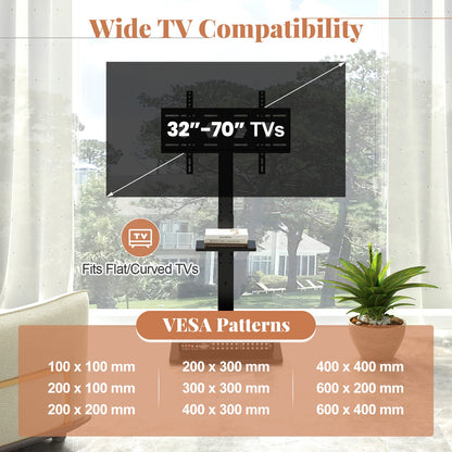 Tilt and Height Adjustable Floor TV Stand with Power Outlet and Adjustable AV Shelf - Tampa Home & Garden Store