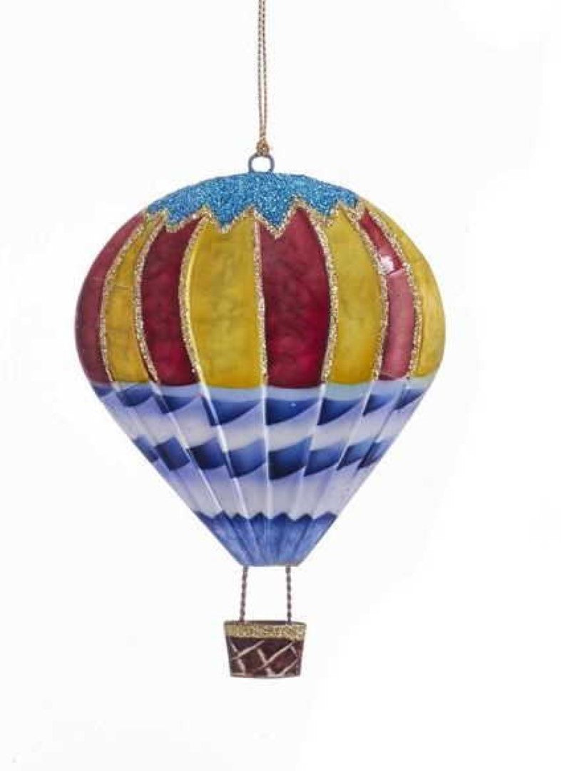 Tin Hot Air Balloon Ornament - Blue Waves - Tampa Home & Garden Store