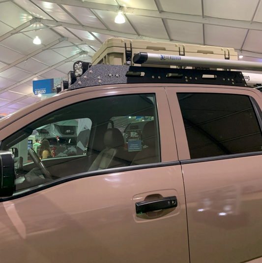 Nissan Titan Roof Rack Avatar Offroad, black steel rack with silver crossbar on tan pickup on Tampa Home & Garden Store