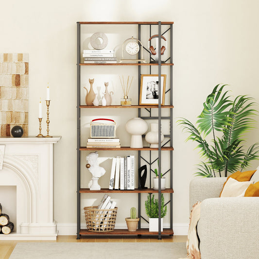 6-Tier Bookshelf Modern Geometric Bookcase with Heavy-duty Metal Frame and Anti-tipping Kits - Tampa Home & Garden Store