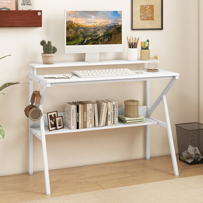 Space Saving Computer Desk with Monitor Stand and Extra Storage Shelf for Work Study