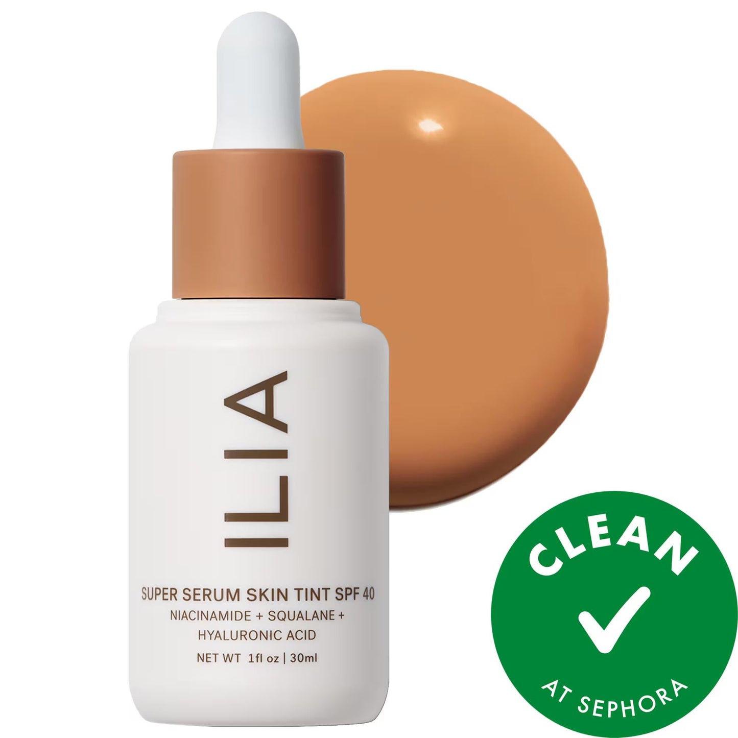 Ilia Super Serum Skin Tint SPF 40 foundation bottle with pump, beige container, vegan seal on Tampa Home & Garden Store