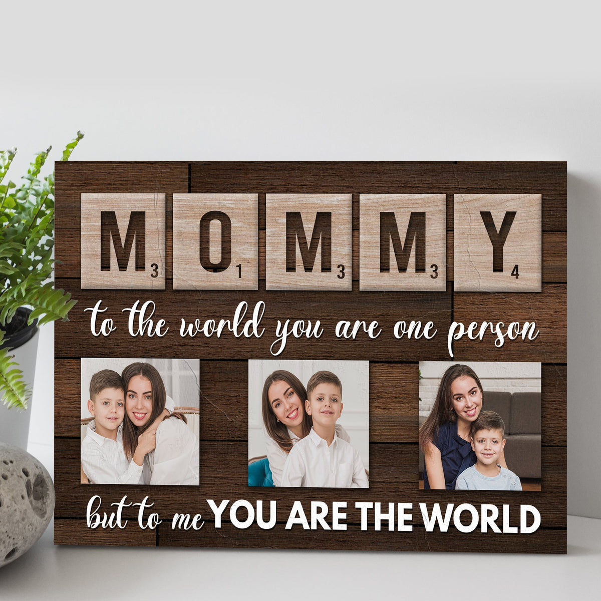 Mother's Day Sign canvas by Tailored Canvases with planks and MOMMY tiles and family photos on Tampa Home & Garden Store