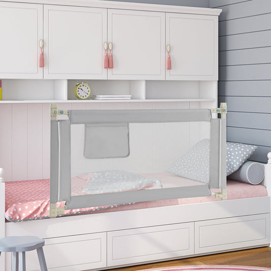 Toddler Bedrail with Side Pocket and 24 Adjustable Heights-Gray - Tampa Home & Garden Store