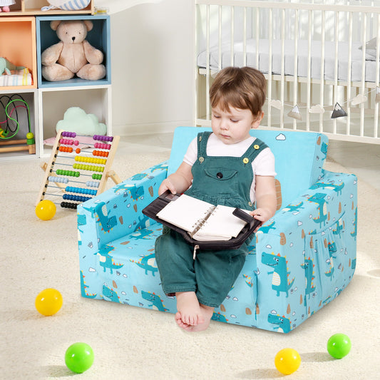 Kids Recliner Sofa Converts to Sleeper Bed for Boys Girls-Blue - Tampa Home & Garden Store