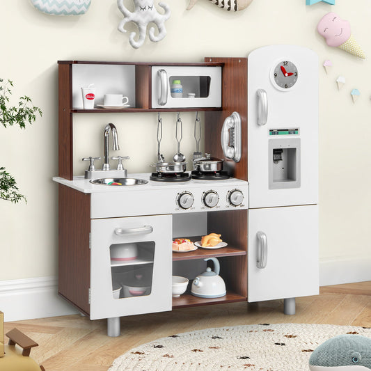Kids Kitchen Playset with Realistic Sounds and Lights-Brown & White - Tampa Home & Garden Store