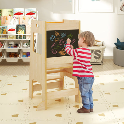 Toddler Kitchen Step Stool with Activity Chalkboard and Adjustable Height