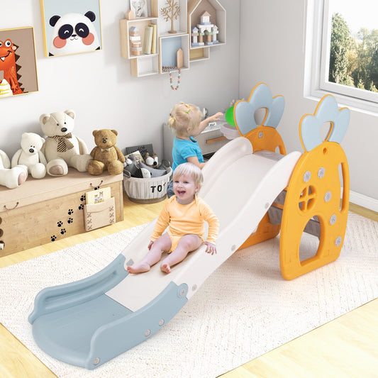 Foldable Slide with Basketball Hoop and Buffer Zone for Kids Aged 3+ Years Old - Tampa Home & Garden Store