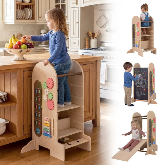 Toddler Standing Tower with Chalkboard and Slide