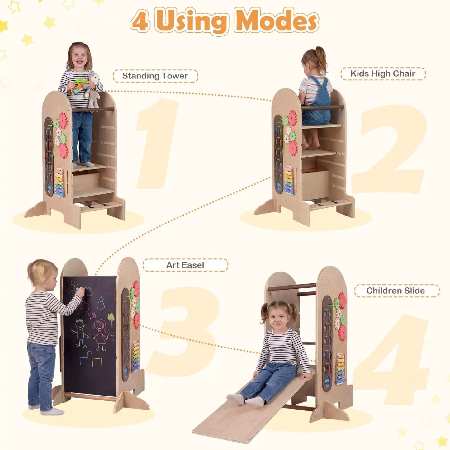 Toddler Standing Tower with Chalkboard and Slide