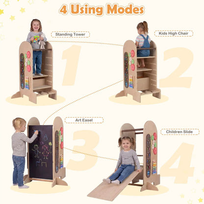 Toddler Standing Tower with Chalkboard and Slide