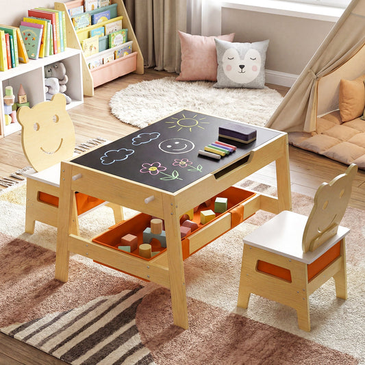Toddler Table and 2 Chairs 5-in-1 Cute Art Desk Set with Reversible Chalkboard Whiteboard - Tampa Home & Garden Store