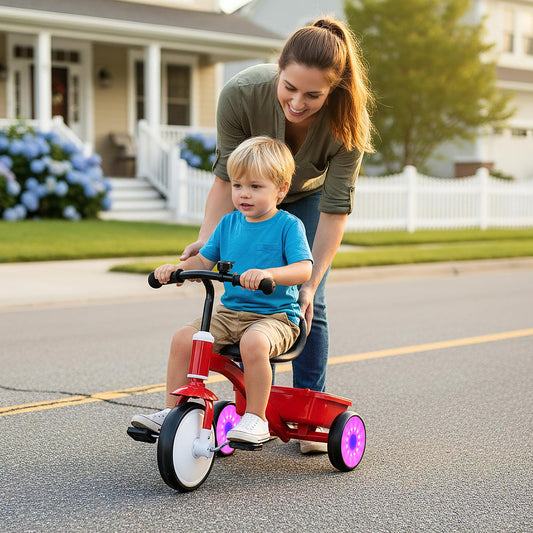 Toddler Tricycle with Glowing Wheels and 4-Level Adjustable Seat - Tampa Home & Garden Store