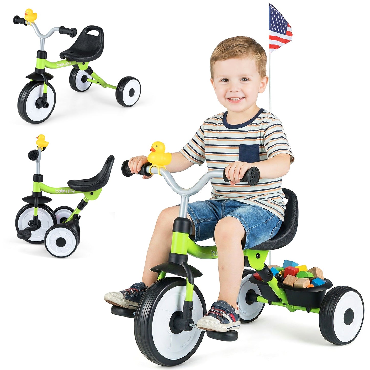 Toddler Tricycle with 3-Position Seat and Storage Basket for Kids