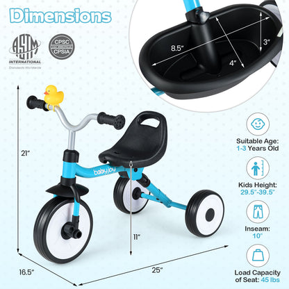 Toddler Tricycle with 3-Position Seat and Storage Basket for Kids