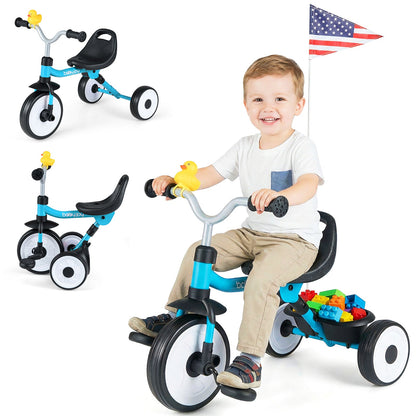 Toddler Tricycle with 3-Position Seat and Storage Basket for Kids