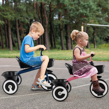 Toddler Tricycle with Adjustable Seat and Storage Baskets for 1.5-5 Years Old-Navy