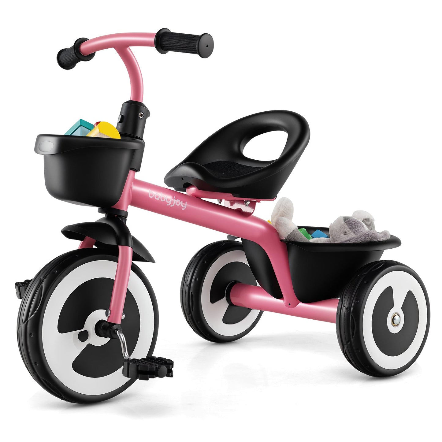 Toddler Tricycle with Adjustable Seat and Storage Baskets for 1.5-5 Years Old-Navy