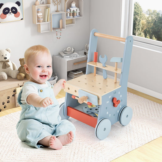 2-in-1 Toddler Wooden Baby Push Walker with Multi-Activity Center - Tampa Home & Garden Store