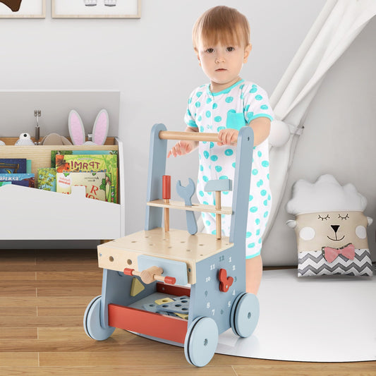 2-in-1 Toddler Wooden Baby Push Walker with Multi-Activity Center - Tampa Home & Garden Store