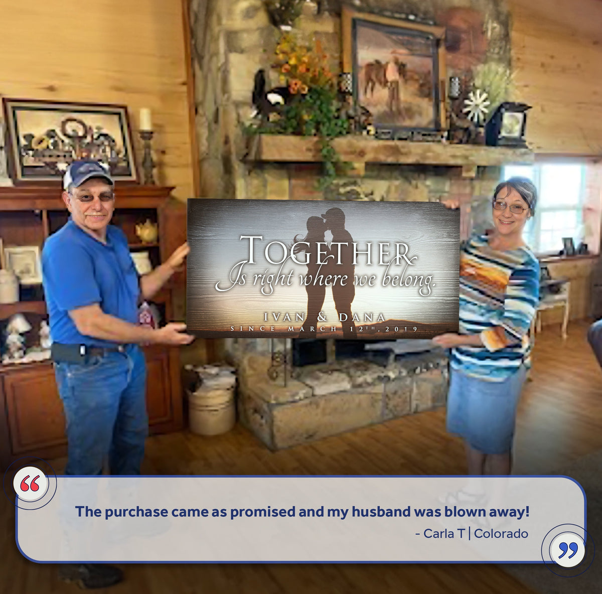 Together Sign V Canvas by Tailored Canvases; rustic wood backdrop, couple silhouette and script text on Tampa Home & Garden Store