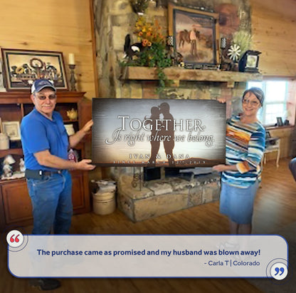 Together Sign V Canvas by Tailored Canvases; rustic wood backdrop, couple silhouette and script text on Tampa Home & Garden Store