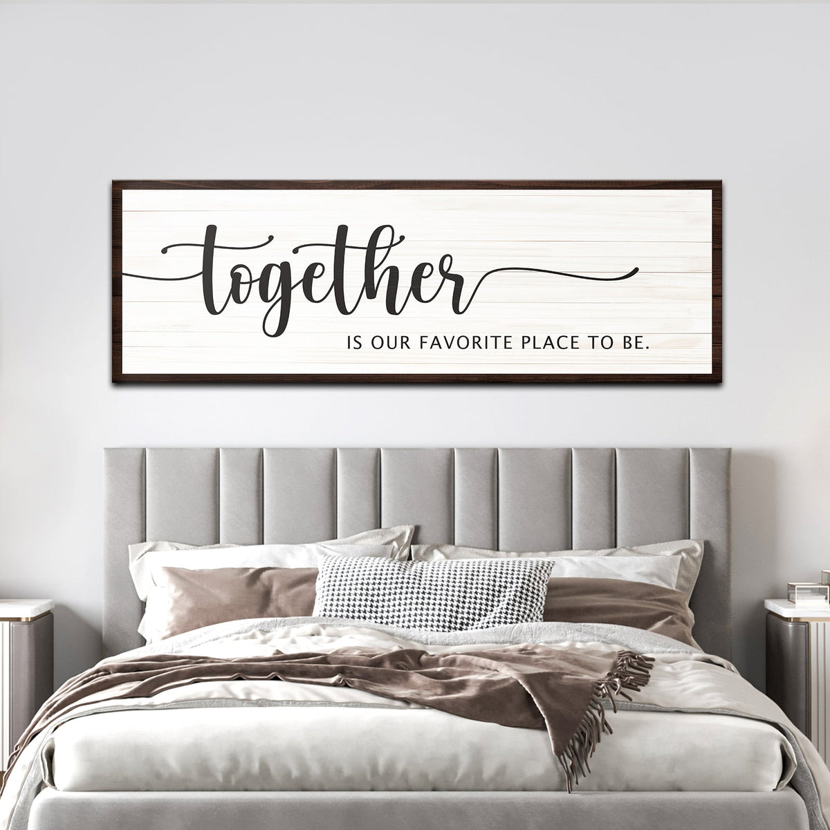 Together Is Our Place To Be sign canvas wall art whitewashed panel with dark frame on Tampa Home & Garden Store