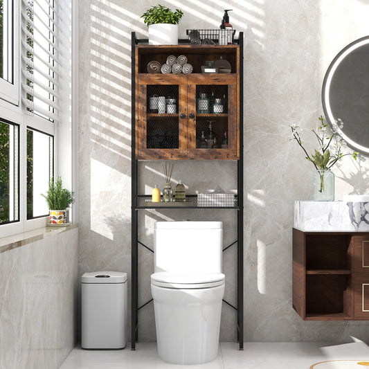 Over-The-Toilet Storage Cabinet with Heavy-Duty Metal Frame 2-door Freestanding-Rustic Brown - Tampa Home & Garden Store