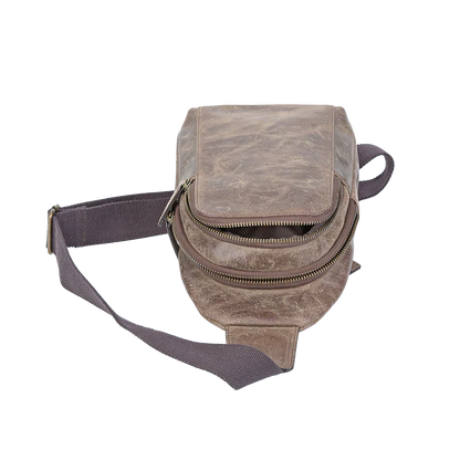 Crazy Horse Leather Sling Bag Small Version – Brown Full-Grain Crossbody for Men