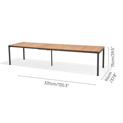 Topaz dark teak and aluminum extendable table, LifestyleGarden US, teak-top with black frame on Tampa Home & Garden Store