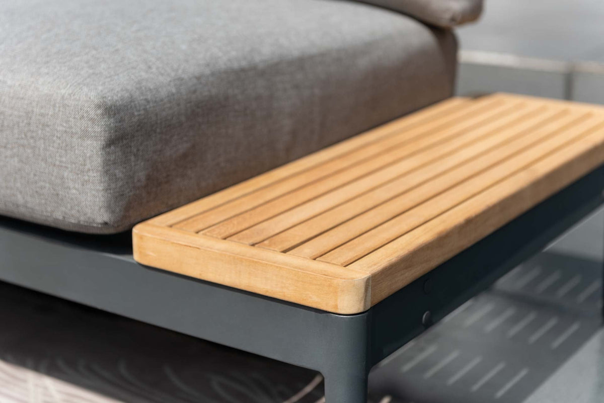 Topaz 2pc Seating Set gray fabric cushions with wooden slat tray LifestyleGarden US on Tampa Home & Garden Store