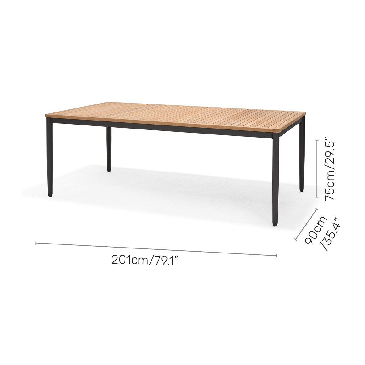 Topaz Rectangular Dining Table outdoor table with natural wood slats and black legs LifestyleGarden US on Tampa Home & Garden Store