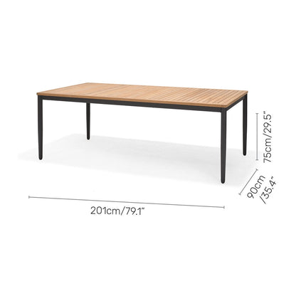 Topaz Rectangular Dining Table outdoor table with natural wood slats and black legs LifestyleGarden US on Tampa Home & Garden Store