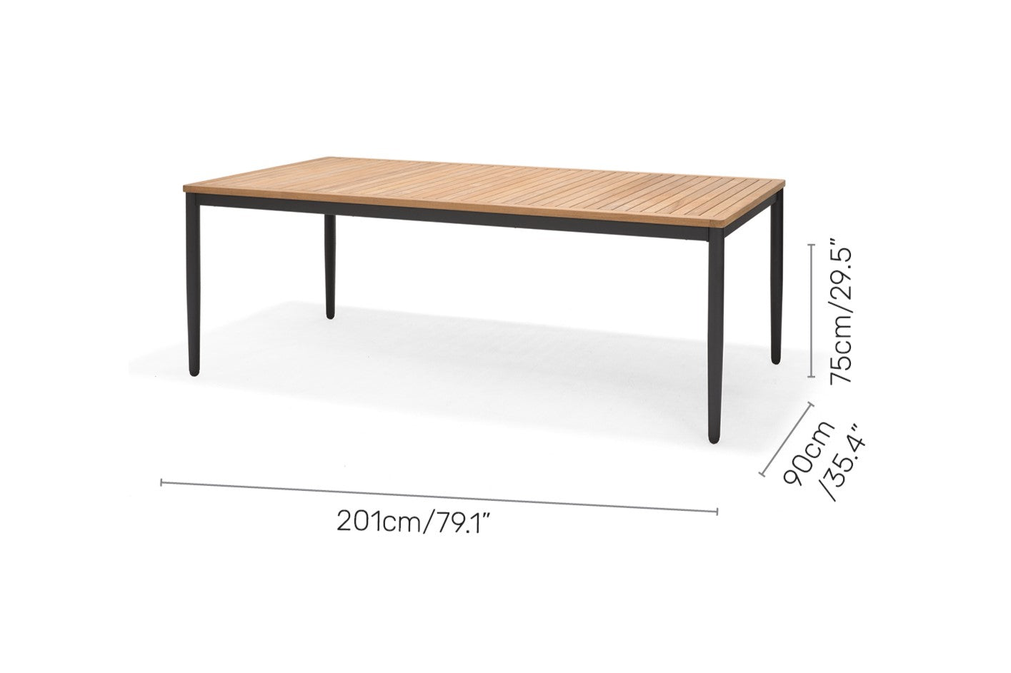 Topaz teak outdoor dining table with slatted top and black legs by LifestyleGarden US on Tampa Home & Garden Store