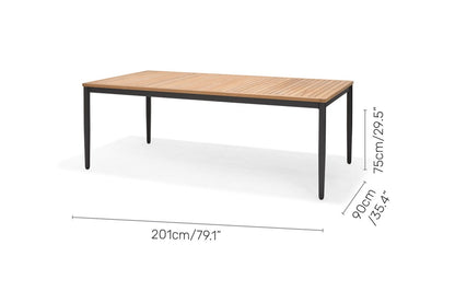 Topaz teak outdoor dining table with slatted top and black legs by LifestyleGarden US on Tampa Home & Garden Store