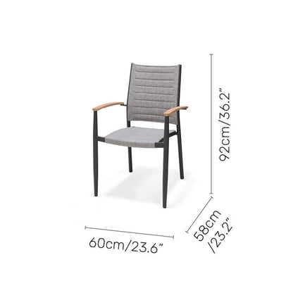Topaz grey weave dining chair with teak armrests and black frame, 92cm tall, 60x58cm on Tampa Home & Garden Store