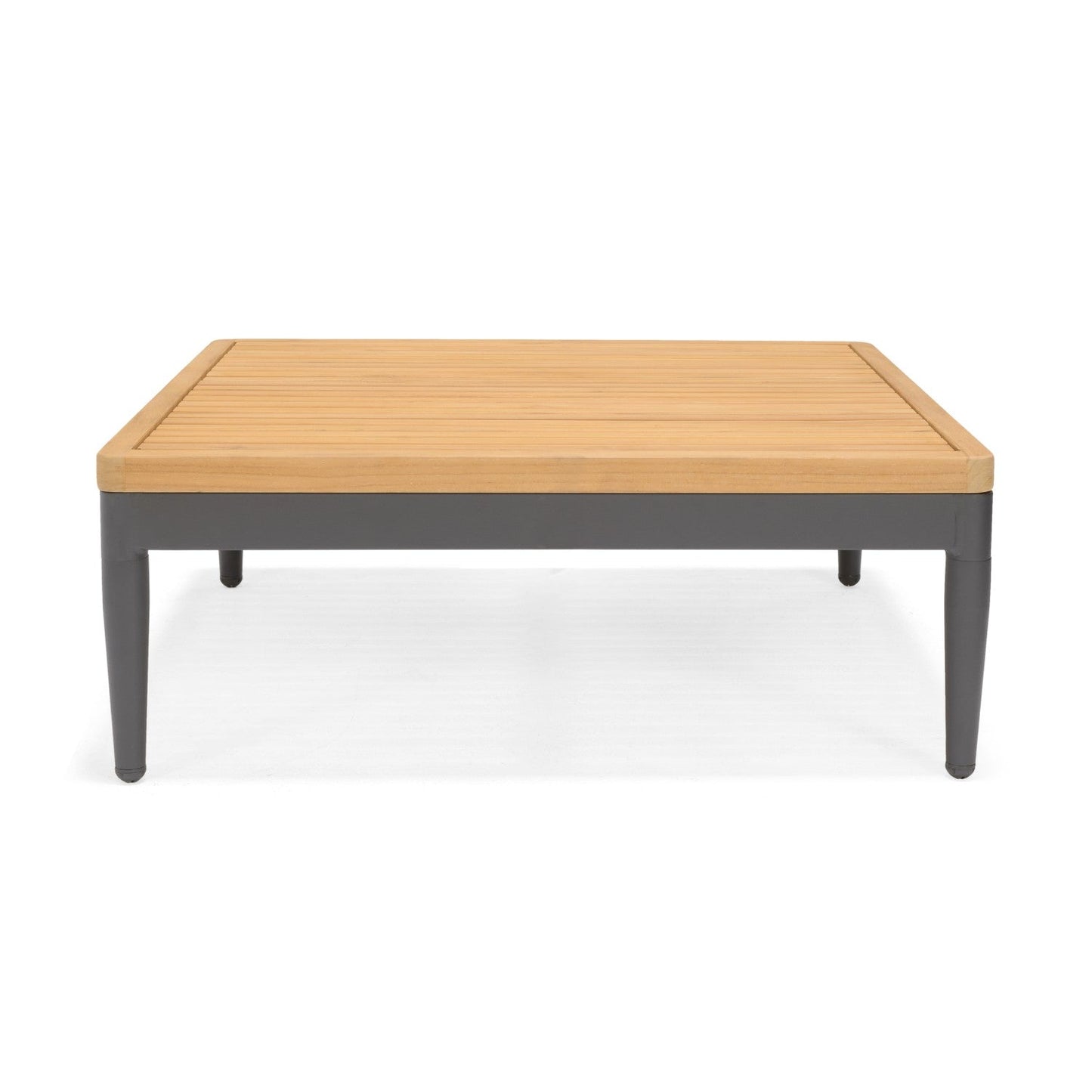 Topaz Square Coffee Table natural wood slat top on gray metal frame LifestyleGarden US on Tampa Home & Garden Store