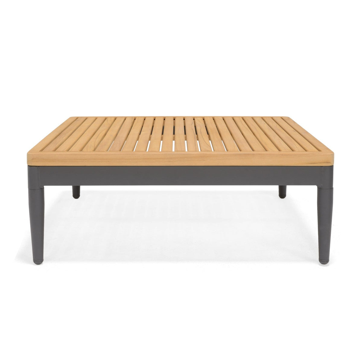 Topaz Square Coffee Table by LifestyleGarden US with light wood slatted top and gray metal base on Tampa Home & Garden Store
