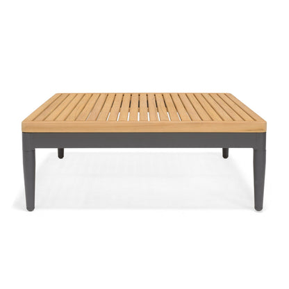 Topaz Square Coffee Table by LifestyleGarden US with light wood slatted top and gray metal base on Tampa Home & Garden Store