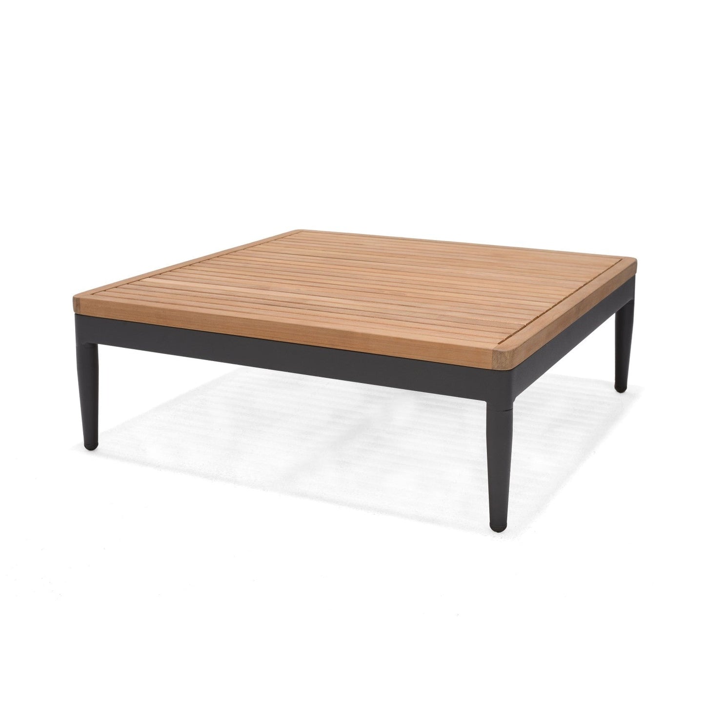 Topaz Square Coffee Table with natural wood slatted top and black tapered legs on Tampa Home & Garden Store