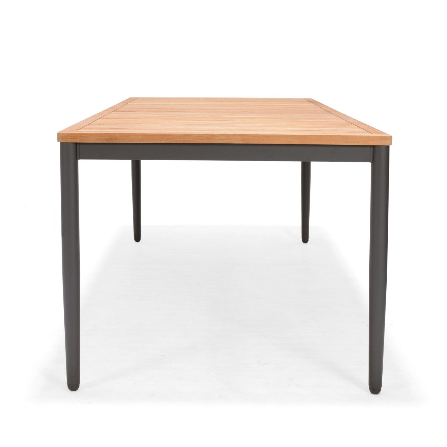 Topaz Rectangular Big Dining Table with warm wood slats and dark gray metal legs on Tampa Home & Garden Store