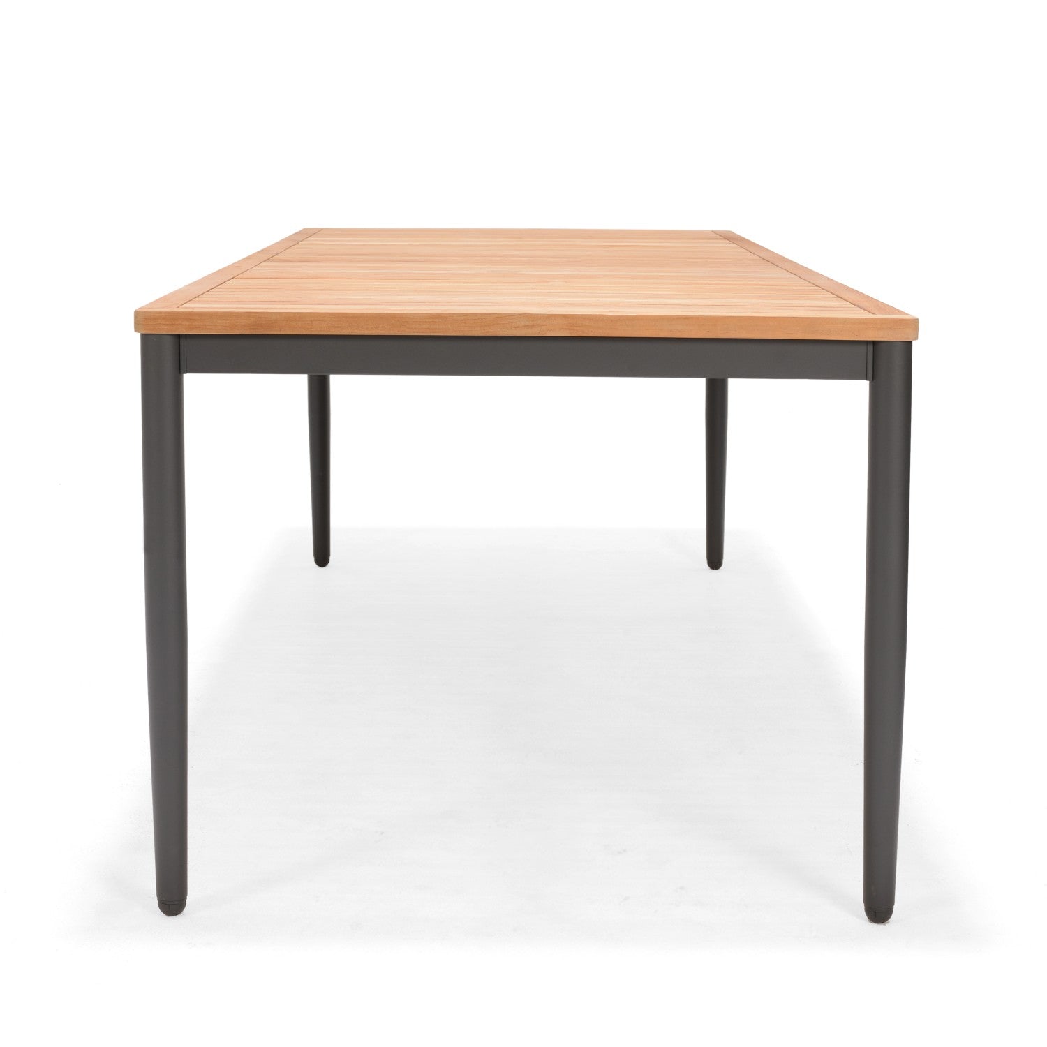 Topaz Rectangular Big Dining Table with warm wood slats and dark gray metal legs on Tampa Home & Garden Store